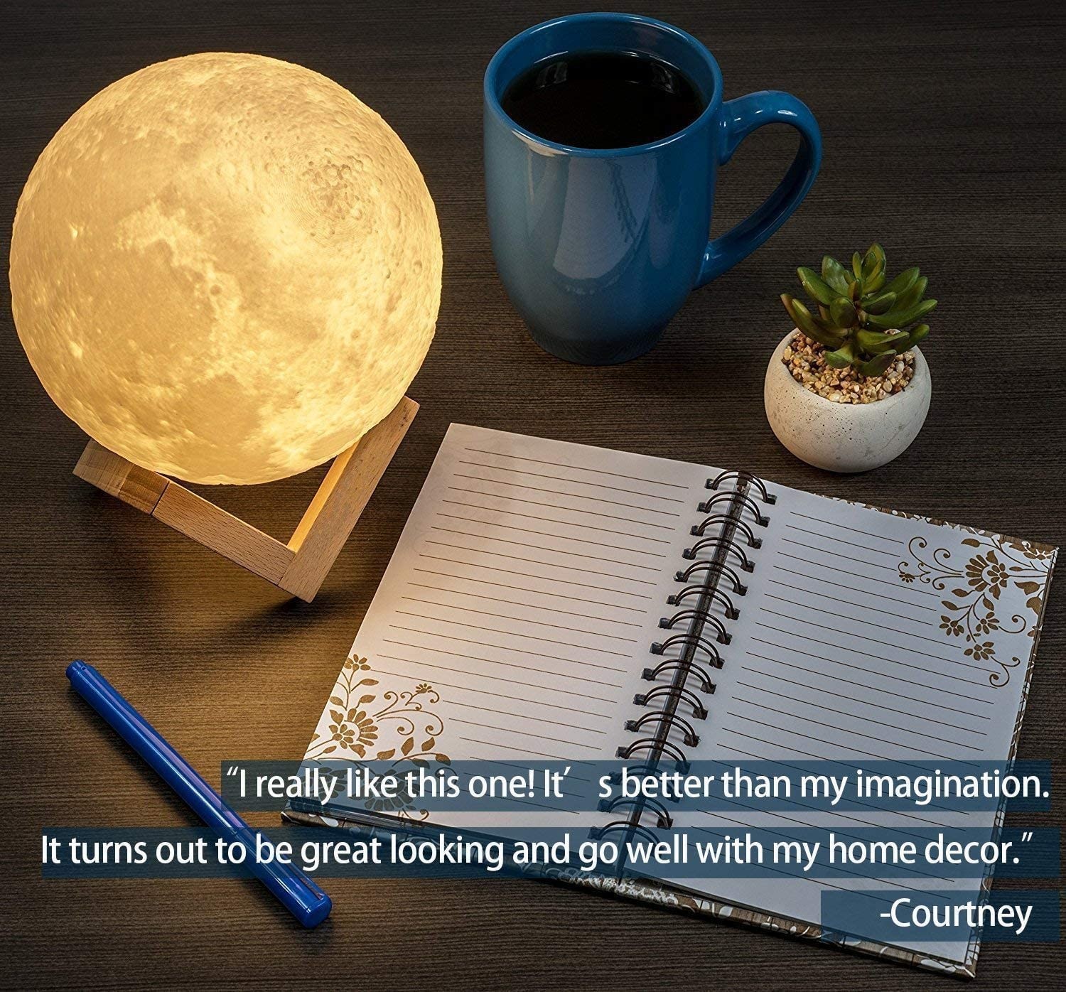 NSL Lighting 3D Moon Light Night Light Moon Light 16 LED Colors with Wood Stand and Remote/Touch Control and USB Rechargeable, Birthday Gift for Ladies